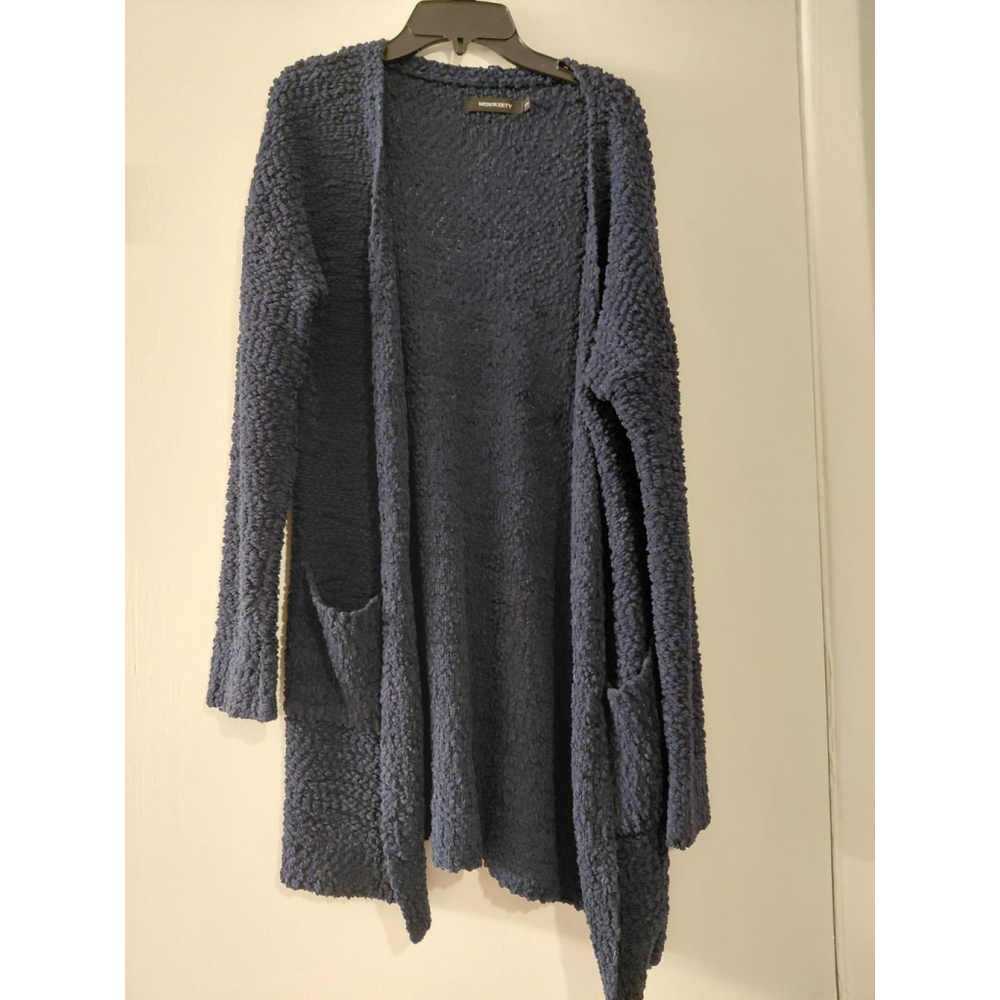 Ladies Small Merokeety Cardigan Wool Blend Open Front Pockets Long Sleeve Blue S